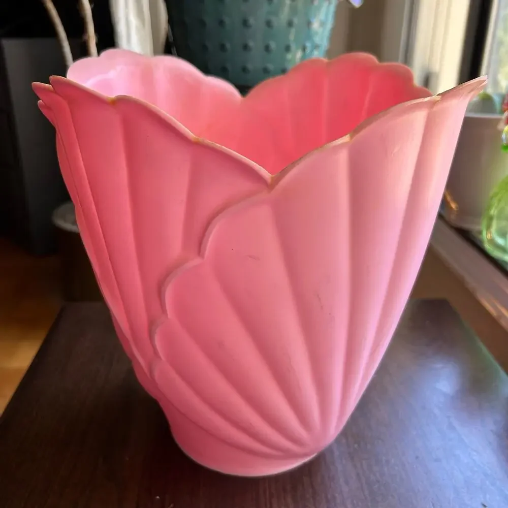 Vintage pink plastic trash can bin by Fesco shell design